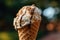 Melting ice cream in waffle cone