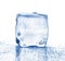 Melting ice cube close-up on a white background