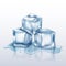 Melting ice cubes pile realistic mockup vector illustration on white background.