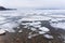 Melting ice. Icebreaker, many white ice floes float in the water