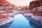 melting ice revealing a hidden gem: a colorful thermal pool