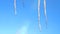 Melting icicles over blue sky background