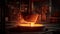 Melting metal industry pouring liquid steel in workshop furnace generated by AI