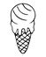 Melting popsicle. Sketch. Ice cream in the form of a ball. Crispy waffle cone. Doodle style