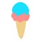 Melting red and blue soft ice cream or softy in waffle cone, flat doodle vector