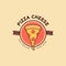 Melting slice of cheese pizza logo icon circle badge template