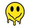 Melting smile. Funny psychedelic surreal techno acid LSD melt smile face logo. Dripping smile. Good mood. Positive emoji