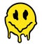 Melting smile. Funny psychedelic surreal techno acid LSD melt smile face logo. Dripping smile. Good mood. Positive emoji