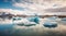 Melting Splendor, Iceland Lake Transforms as Glaciers Surrender to Nature\\\'s Grace. Generative AI
