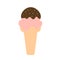 Melting strawberry ice cream in cone with chocolate topping and candy on top, vector