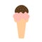 Melting strawberry ice cream in cone with chocolate topping and candy on top, vector illustration