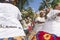 Members of Candomble religion dancing together and dressed in traditional clothes