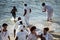 members of the Candomble religion are seen gathered on Rio Vermelho beach in the city of Salvador, Bahia