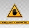 Members only icon. Closed access membership. Tape with message members only. Yellow triangle banner with gesture hand stop isolate