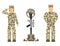 Memorial battlefield cross american honor symbol of a fallen US soldier characters modern war rifle M16 with boots and