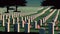 a memorial cemetery with american flags and tombstones. Generative AI