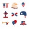 Memorial day american national celebration icons set flat style icon