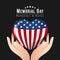 Memorial day banner with hand hold care USA heart sign on black background vector design