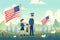 memorial day illustration for kids, a family mourning and observing memorial day in cemeteries