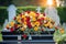 Memorial flowers on Western coffin