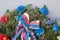 Memorial wreath with ribbon - tricolor of blue, red, white color