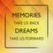 Memories Take Us Back Dreams Take Us Forward - Inspirational Quote, Slogan, Saying on an Abstract Yellow Background