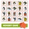 Memory game for children, cards with penguins and gifts