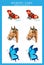 Memory game with hand drawn watercolor illustrations of animals. Children play cards table game. Cut and play, find two identical