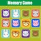 Memory game for toddlers. Educational children, kids activity with cute animals faces