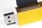 Memory gold card reader on white background
