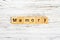 MEMORY word made with wooden blocks concept