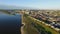 Memphis Cityscape in Tennessee.  Mississippi River and Hernando de Soto Bridge. Trafic in Background II