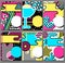 Memphis posters set , card background with simple geometric elements, patterns fashion trend 80-90s.
