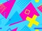 Memphis seamless pattern with geometric shapes in the style of the 80s. Multi-colored triangles, circles and zigzags for