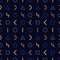 Memphis style seamless pattern. Geometric dashed and solid line shapes with dark backdrop. Wrapping paper texture