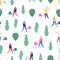 Men with baby strollers walk in the park vector pattern design