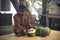 Men in Bali carving watermelon