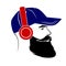 Men in a baseball cap and wireless headphones