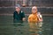 Men bathing in holy waters, Varanasi, India