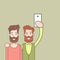 Men Bearded Couple Taking Selfie Photo, Two Gay Hipster Hold Smart Phone