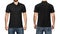 Men in blank black polo shirt, front and back view, white background. Design polo shirt, template and mockup for print.