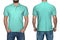Men in blank turquoise polo shirt, front and back view, white background. Design polo shirt, template and mockup for print.