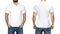 Men in blank white polo shirt, front and back view, white background. Design polo shirt, template and mockup for print.