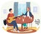 Men with board game. Guys play Who I Am. Man creates music with guitar vector illustration