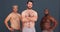 Men, body positivity and face with diversity, confidence and happy in studio and underwear. Portrait, male group and