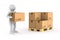 men carry cargo box on white background. Isolated 3D illustration