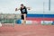 Men compete in long jump, Orenburg, Russia