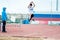 Men compete in long jump, Orenburg, Russia