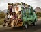 Men crowd into the back of a truck to be transported to work in the fields