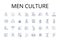 Men culture line icons collection. Women society, Children tradition, Elderly customs, Family heritage, Employee ethos
